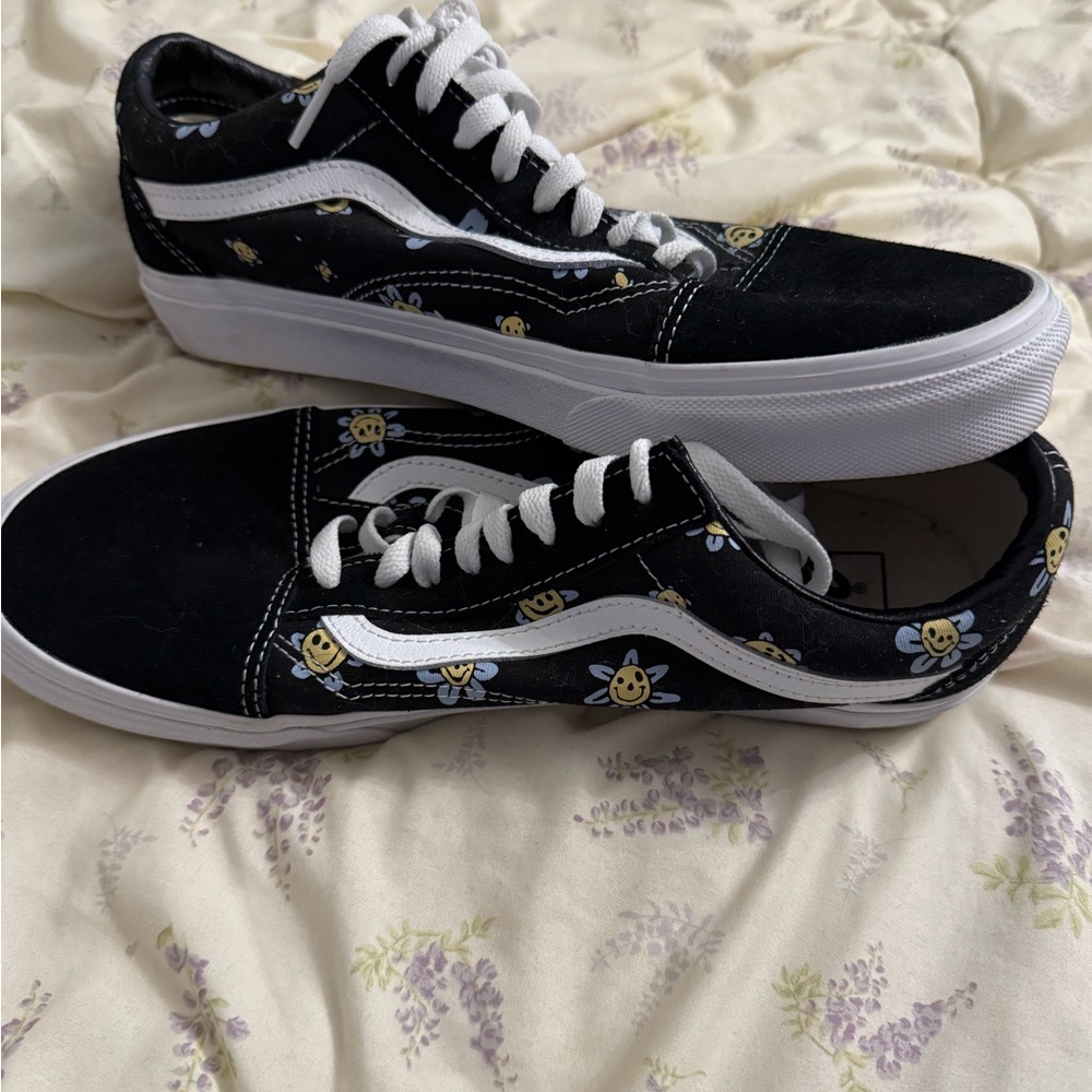 Vans Black and White Daisy Sneakers